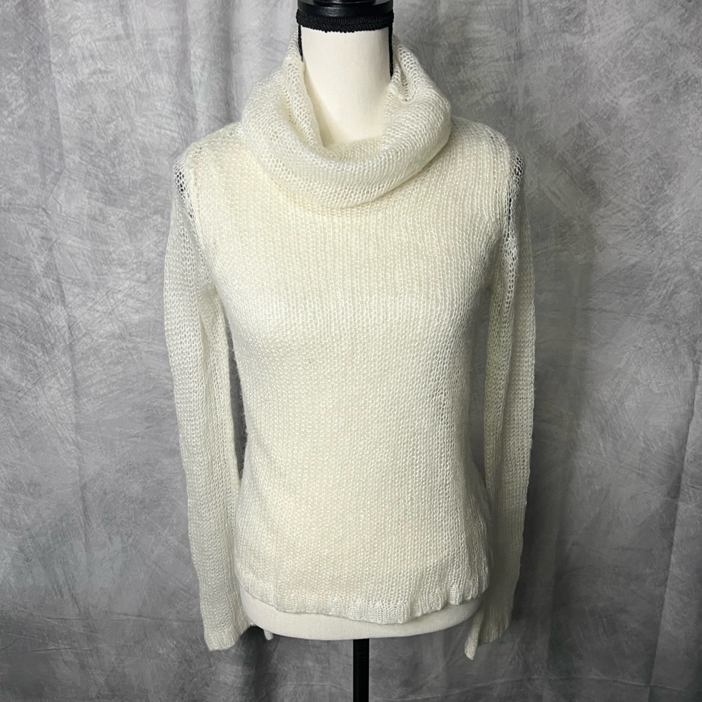 dELiA’s Vintage Cozy Cream Loose Knit Layered Cowl Neck Sweater w Bell Sleeves